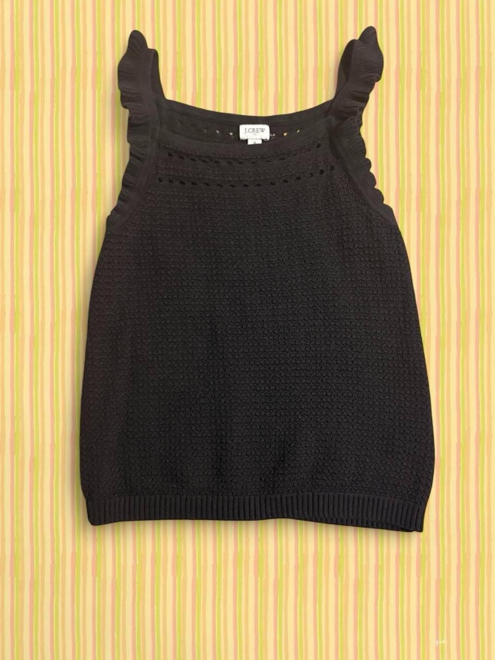 J. Crew Black Knit Ruffle Strap Tank Top